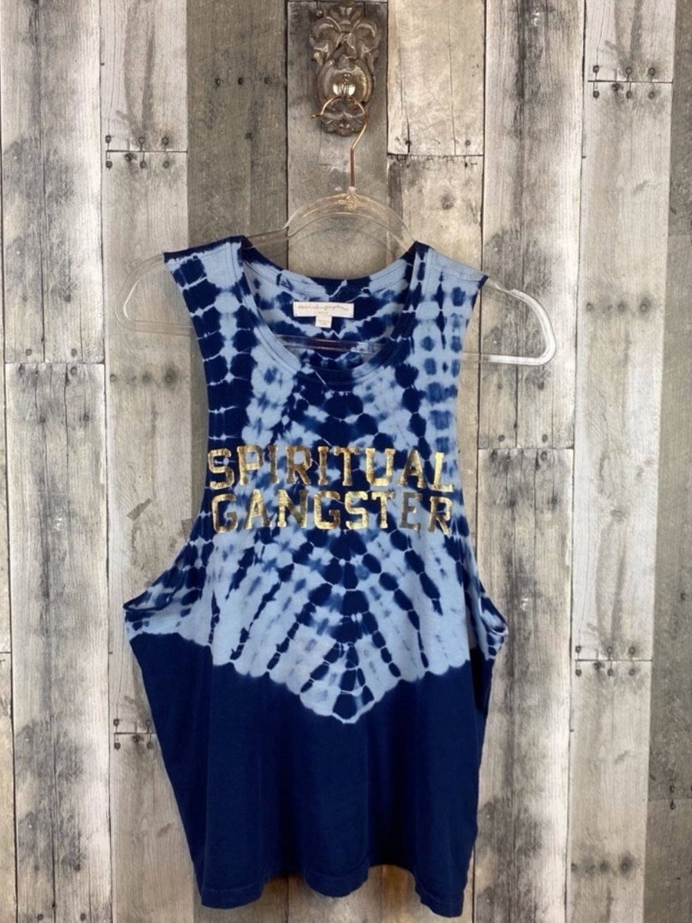 Spiritual Gangster || Women's Navy Blue Tie-Dye Muscle Tank (M)